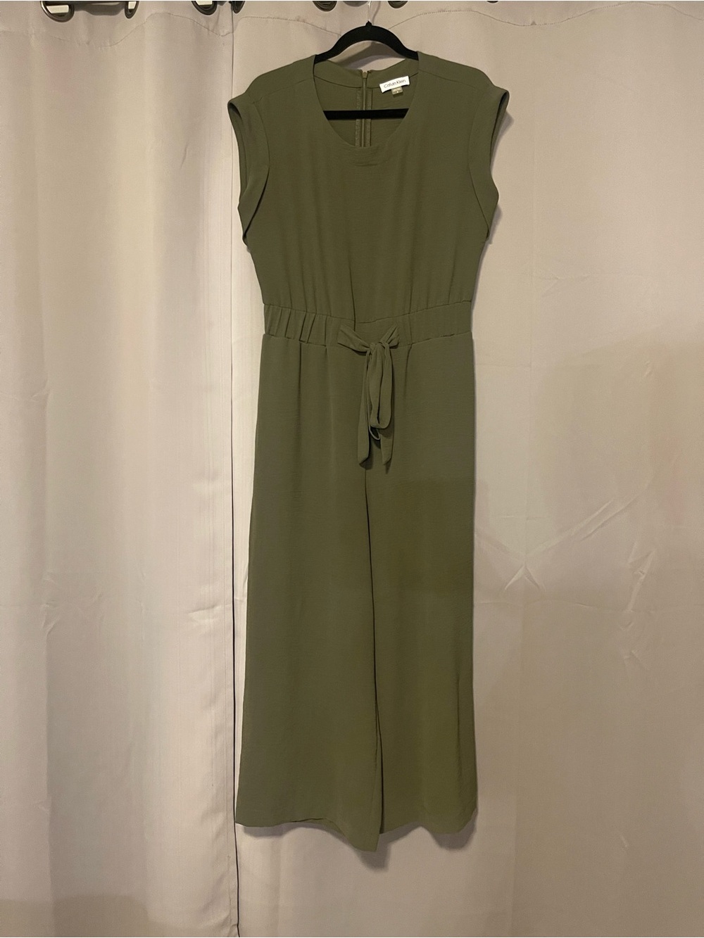 Calvin Klein Olive Sleeveless Tie-Waist Wide-Leg Jumpsuit